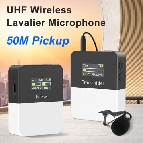 MAMEN Mini UHF Wireless Lavalier Microphone System with 800mAh Battery 50m Pickup for DSLR Camera Phone Vlog Interview Recording