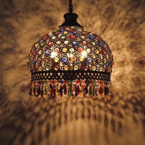 Bohemia Colorful Crystal Led Chandeliers Lighting Dining Room Bronze Metal Led Pendant Chandelier Lights Hanging Lamp Fixtures