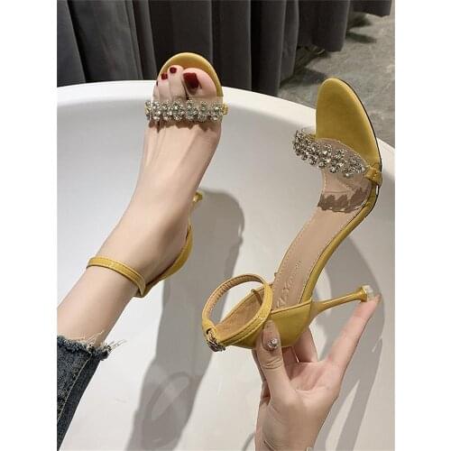 Summer new exquisite rhinestone word belt ladies sandals fashionable temperament stiletto high heels