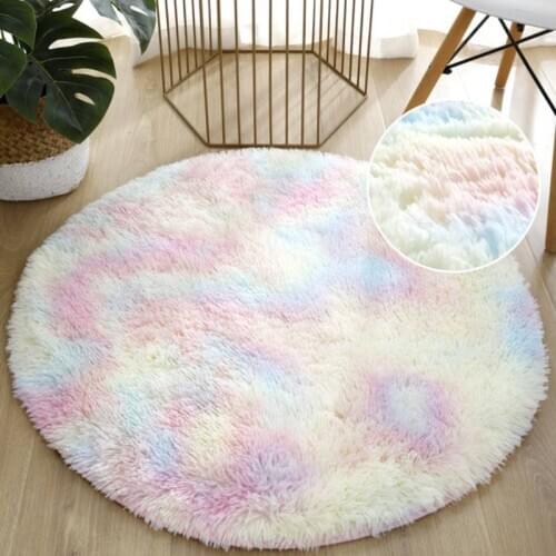 INS Hot Sale Carpet Living Room Plush Bedroom Rug Fluffy Warm Winter Round Carpets Soft Anti-Slip Floor Mat Washable Home Decor