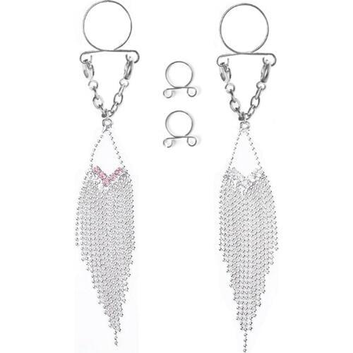 2019 New Style White Crystal Non pierced Clip On Nipple Rings Women Tassel Fake Adjustable Nipple Ring Piercing Body Jewelry