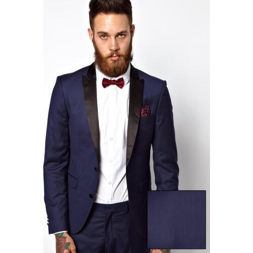 Custom Made Groomsmen Peak Black Lapel Groom Tuxedos Navy Blue Men Suits Wedding Best Man (Jacket+Pants+Tie+Hankerchief) C25