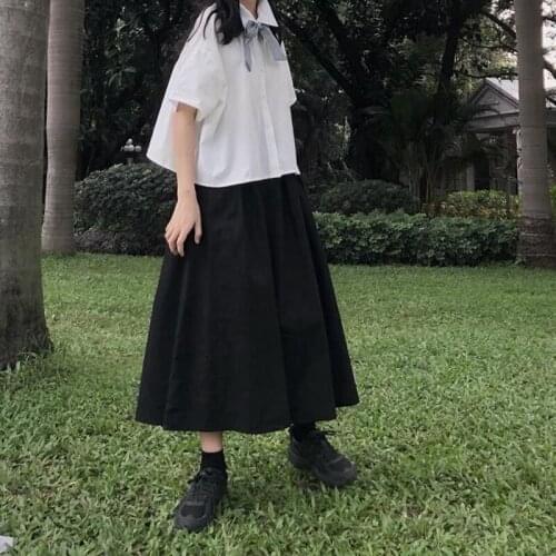 Korean College Style Japanese Student Summer Short Sleeve Suit Outfit Women Lolita Bow Tops Skirt Preppy School Clothes Party