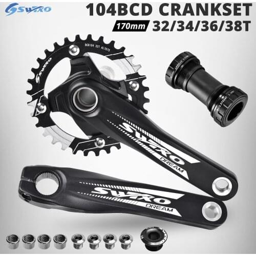SWTXO IXF MTB Crankset 170mm Bicycle Crank 104 BCD Round Chainring 32/34/36/38T Bottom Bracket Mountain Bike Integrated Crankset