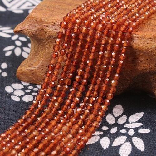 Bhd 2mm 3mm Natural Orange Garnet Stone Round Faceted Gemstone Loose Beads DIY Accessories for Jewelry Necklace Bracelet Making