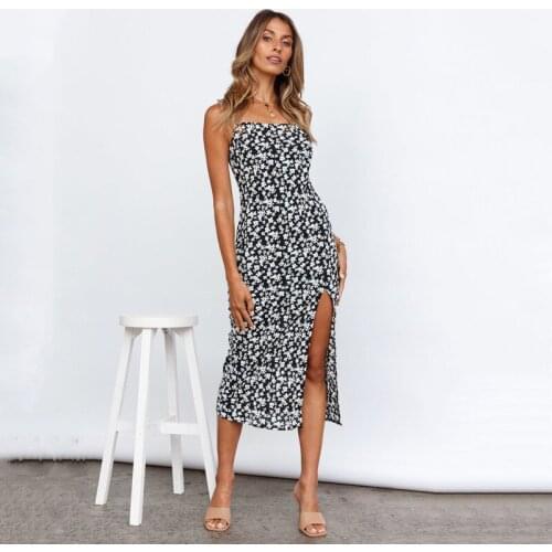Summer Dress Women Robe Femme Sling High Split Floral Print Midi Dresses Sling Sleeveless Y2K Dress For Woman Vestido De Mujer
