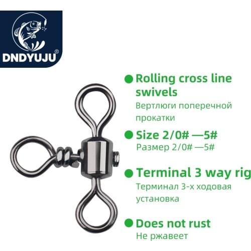 DNDYUJU 10Pcs Copper Fishing Connector Cross Line Rolling Swivels 3 Way Rolling Swivel Fishhook Lure Line Carp Barrel