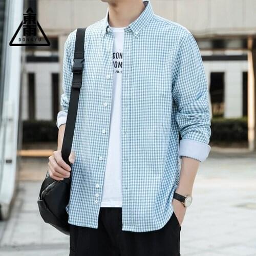 Mens Business Casual Shirts 100% Cotton Long Sleeved Plaid Shirts Spring Autumn Mens Jackets Summer Slim Handsome Mens Tops