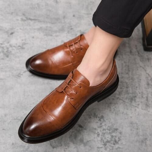 Mens Dress Shoes outdoor leather shoes Man lace up breathable Rubber Social Shoes Men high quality oxfords formal shoes men