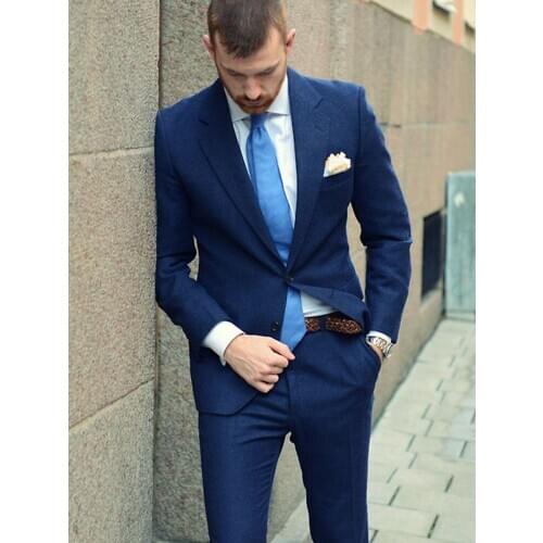 ANNIEBRITNEY Navy 2 Piece Slim Fit Men Formal Suit Tailor Made Groom Wedding Tuxedo 2 Piece Prom Wedding Business Men Suit Set