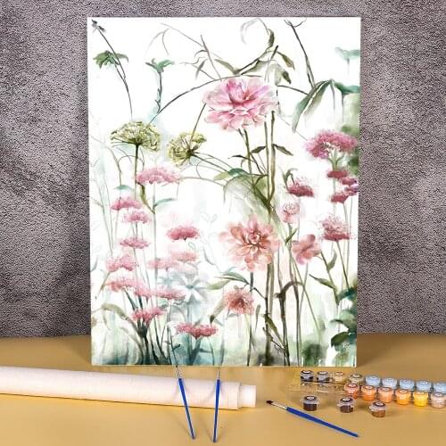Flower Pink Grey Floral Nordic Painting By Numbers Package Oil Paints 50*70 Paiting By Numbers New Design Crafts Handicraft