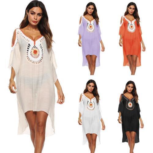 2019 New Ladies Hand Hook Stitching Bikini Blouse Sexy Pierced Dress Outdoor Beach Sunscreen Clothing