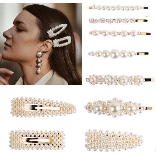Newest Elegant Korean Fashion Pearl Hair Clip for Women Design Snap Barrette Stick Hairpin Set Hair Styling Accessories