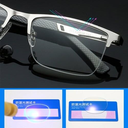 Metal Half Frame UV Protection Computer Reading Glasses for Men Presbyopia Anti Fatigue Blue Light Blocking Spring Hinge 150 250