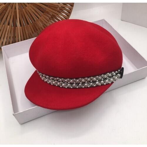 Benmingnian festive red wool? Octagonal cap elegant pearl han edition cap beret hat female fashion
