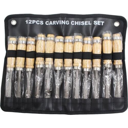 Professional 12Pcs/set Manual Wood Carving Hand Chisel Tool Set Carpenters Woodworking Carving Chisel DIY Detailed Hand Tools
