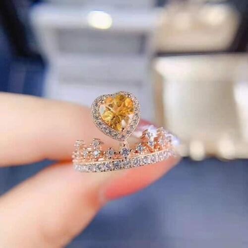 Real 925 Sterling Silver High-quality Citrine Heart-shaped Ring Fashion Fine Wedding Jewelry for Women MeiBaPJFS