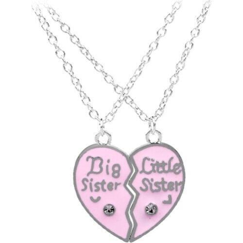 Pink Black Heart Big SIS Little Sister Necklace Best Friendship Family Jewelry Gifts For Girls