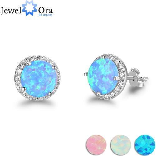 10mm Blue Opal Stone 925 Sterling Silver Stud Earrings Ocean Style Fashion Earrings for Women Gift for Her (Jewelora EA102018)