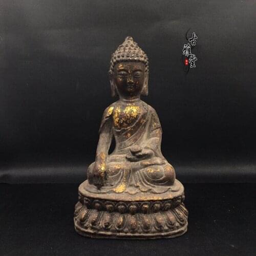 Antique collection Buddhist ornaments: gilded iron statue of Buddha Sakyamuni