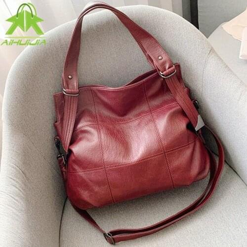 Womens Soft Leather High Capacity Shoulder Bags Grid Pattern Women Messenger Bag 2021 New High Quality Handbag Fashion Female