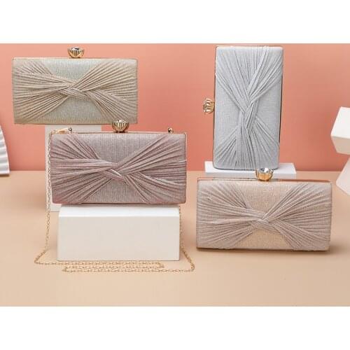 Wedding Bridal Handbags Ruched Criss-Cross Beaded Small Evening Bags Shoulder Chain Day Clutch Sequined Bags