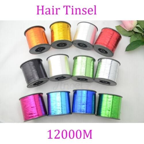 Angels 12colors 12000m(39370 feet)/roll Glittering Sparkling Dazzle Colorful Tinsel Hair Tying Hair Extensions Decor Accessories
