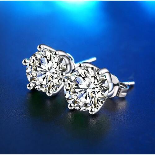 TJP Shiny Clear Crystal Women Stud Earrings Jewelry Fashion Silver 925 Female Earrings For Women Party Accessories Lady Bijou