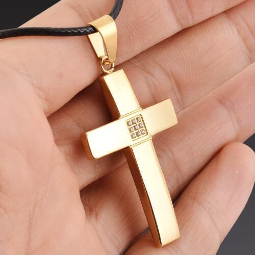 Unisex Wholesale Stainless Steel Crystal Cross Quality Religious Jewelry gold and silver Cross Necklace Pendant Jewelry Dropship
