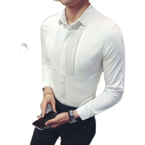 2020 spring mens slim fashion shirt wedding party long sleeve tuxedo shirt solid color classic mens high-end shirt large size