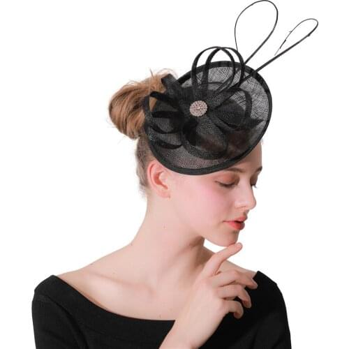 Vintage Black Ostrich Quill Fascinators Elegant Party Sinamay Headdress Ladies Church Wedding Pillbox Hats And Hair Accessories