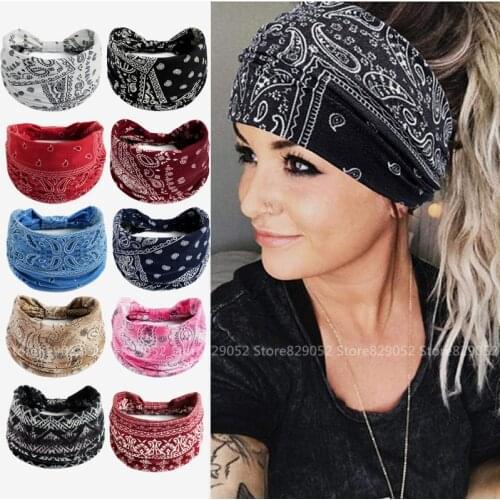 Cashew Flower Turbans Hair Elastic Vintage Head Wrap for Women Headband Girls Knot Wide Hairbands Headwear Bandanas Accessories