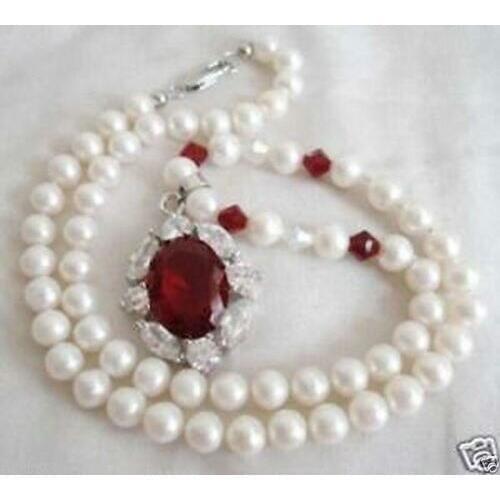 Natural pearl Ladys Fashion White freshwater Pearl Necklace gem Pendant Bridal -jewelry