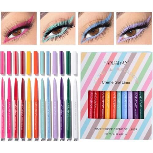 12 Colors Eyeliner Pen Set Waterproof Long Lasting Cream Gel Eye Liner Makeup Pencil Liquid Eyeliner Pencil Set Makeup Cosmetic