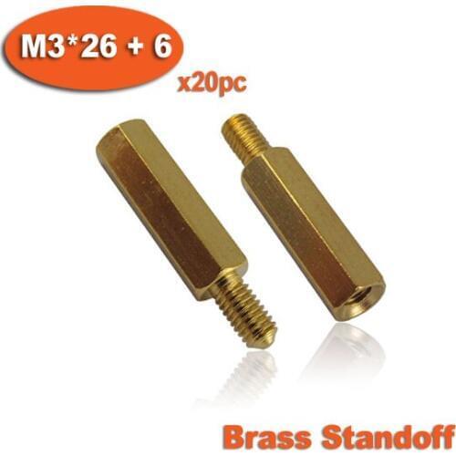 20pcs Male To Female Thread M3 x 26mm + 6mm Brass Hexagon Hex Standoff Spacer Pillars