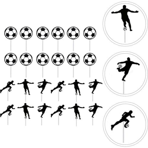 24pcs Football Cupcake Topper Black Soccer Cake Decor Sports Theme Party Decor