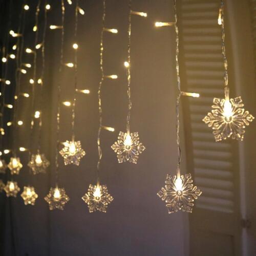 3.5M 96LED Battery box remote operation Snowflake String Curtain Lights Xmas Wedding Window Decor