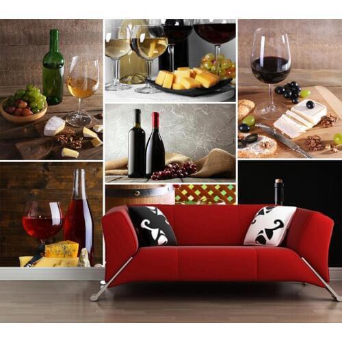 Custom 3D wallpaper, wine and food murals for restaurant hotel kitchen background home decor wallpaper