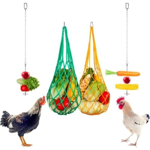 4Pcs Chicken Veggies Bag Fruit Skewer Holder Stainless Steel Hanging Feeder Toy for Hens Large Birds Treat Feeding Tool