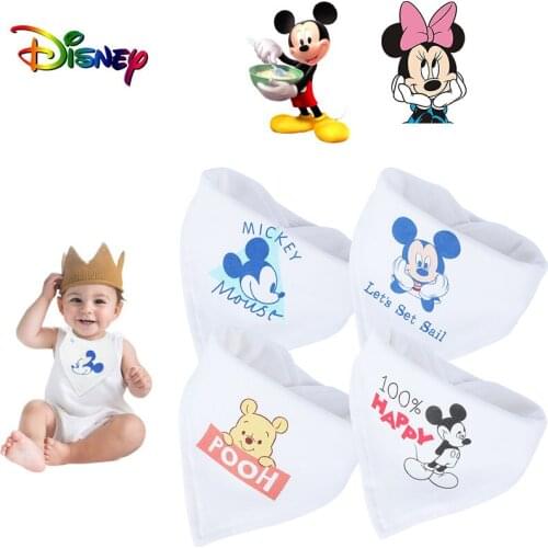 Disney Mickey New 4pcs Organic Cotton Baby Scarf Muslin Burp Cloth Bandana Bibs Newborn Baby Infant Toddler Scarf Waterproof Bib