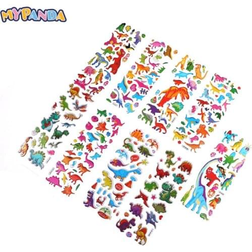 5 Sheets Star Cartoon Dinosaur Jurassic Animal Stickers Kids Toys Bubble Stickers Educational Toys For Baby Boy Girl PVC Sticker