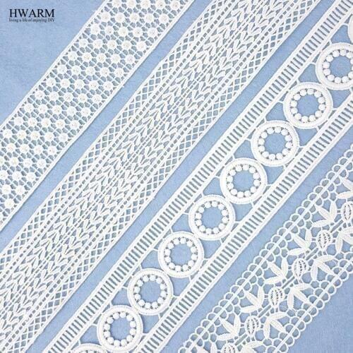 5yard african white lace fabric ribbon trim wedding decoration New white hollow water-soluble computer embroidery milk silk lace
