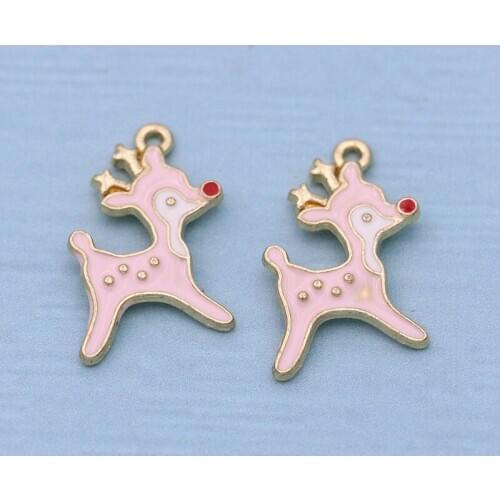 6PCS Gold Color Crystal Enamel Pink Sika Deer Charms Pendants for Jewelry Making Bracelet Necklace DIY Earrings Handmade Craft