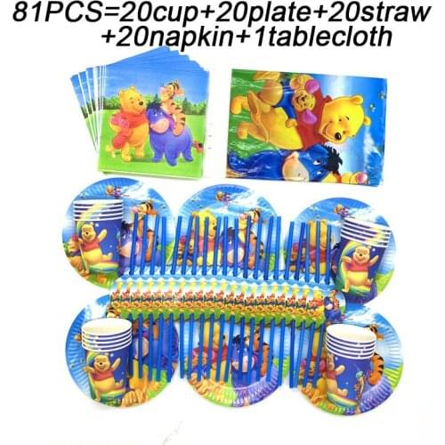 81Pcs Disney Winnie the Pooh Movies on Birthday Party Decor Supplies Cups Plates Straws Napkin Tablecloth Disposable Tableware