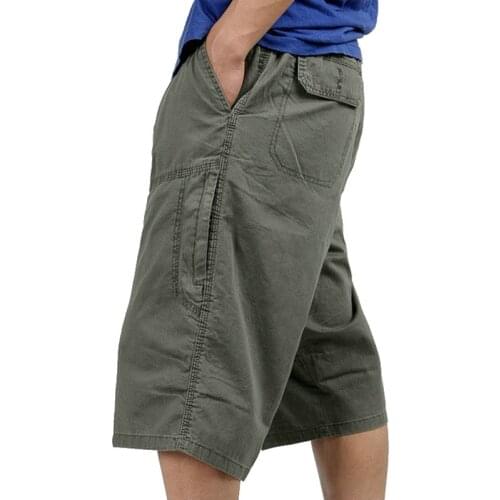 Large Size Cropped Elasticated Fat Pants Loose Male Fat Hip-hop Pants Military Style Summer Men Casual Trouser Khaki 6xl