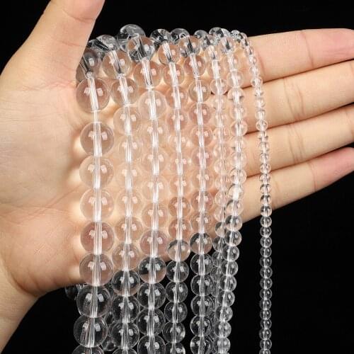 Natural Stone Beads White Natural Crystal Quartz Charm Round Loose Beads for Jewelry Making Needlework Bracelet DIY 4-12 MM