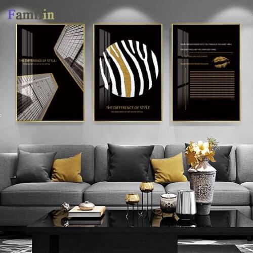 Black Gold White Line Letter Nordic Style Canvas Painting Abstract Print Poster Home Decor Wall For Bedroom minimalist Picture
