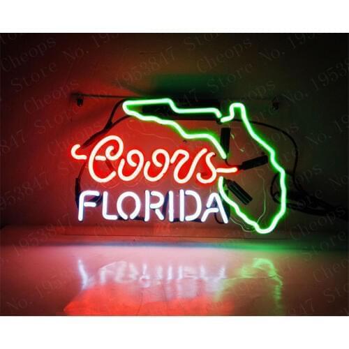 Coors Light FLORIDA Gift Neon Signs Real Glass Tube Open Beer Bar Pub Homeroom Girlsroom Party Decor 14x9