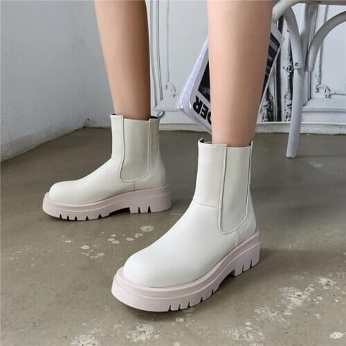 Spring Autumn Platform Ankle Boots Women Pu Leather Thick High Heels Booties Fashion Zipper Boots Ladies Shoes Big Size 43