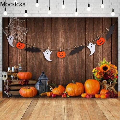 Halloween Theme Backdrop Childrens Birthday Photo Backgrounds for Photography Studio Pumpkin Sunflower Decoration Photo Props